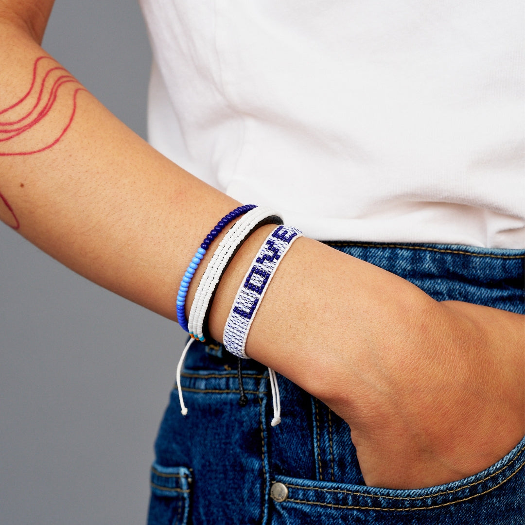 FINAL SALE: XLarge Woven LOVE Bracelet - Blue Dash/Navy