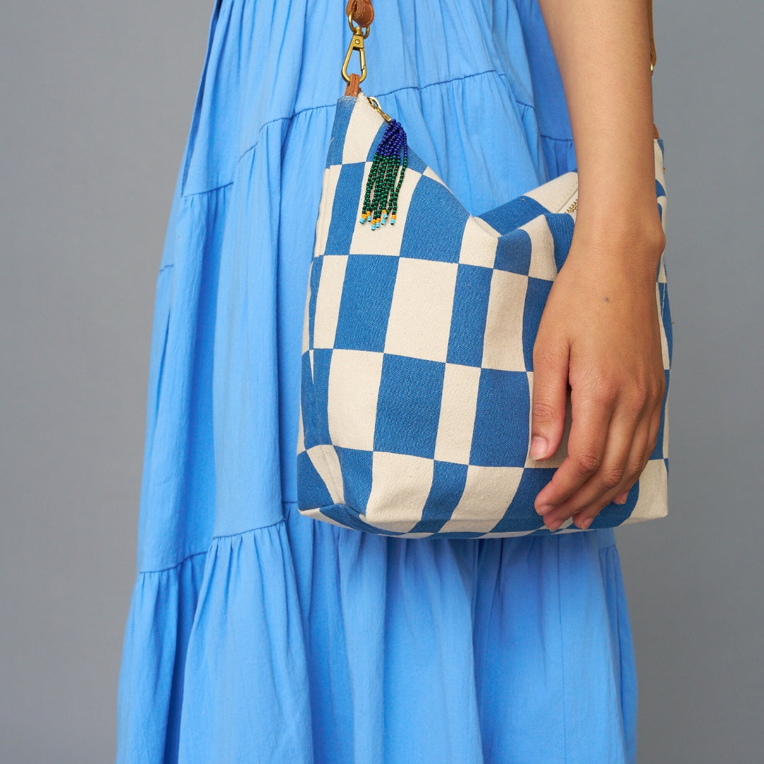 FINAL SALE: Jumbo Convertible Pouch - Chambray Checker