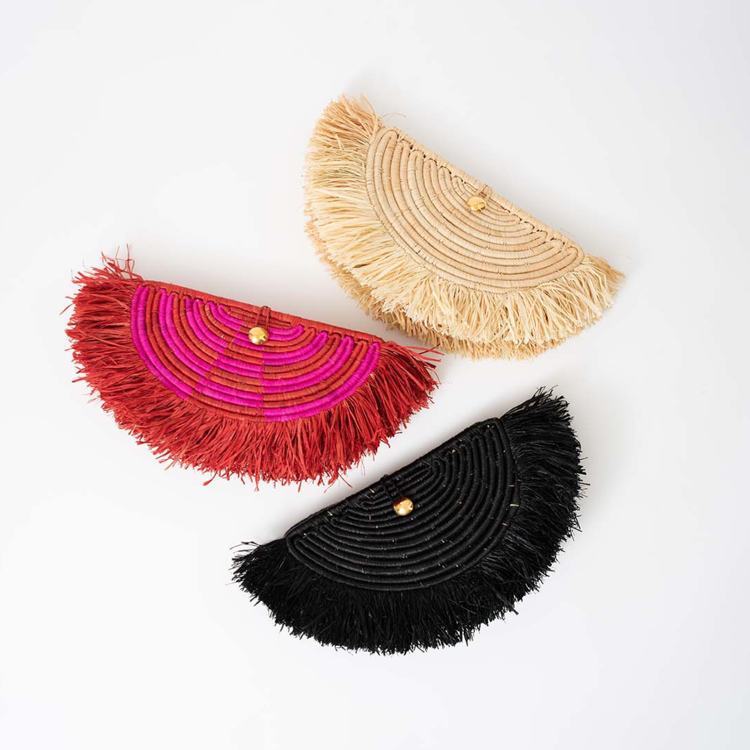 FINAL SALE: Clutch Bag - Raffia - Red