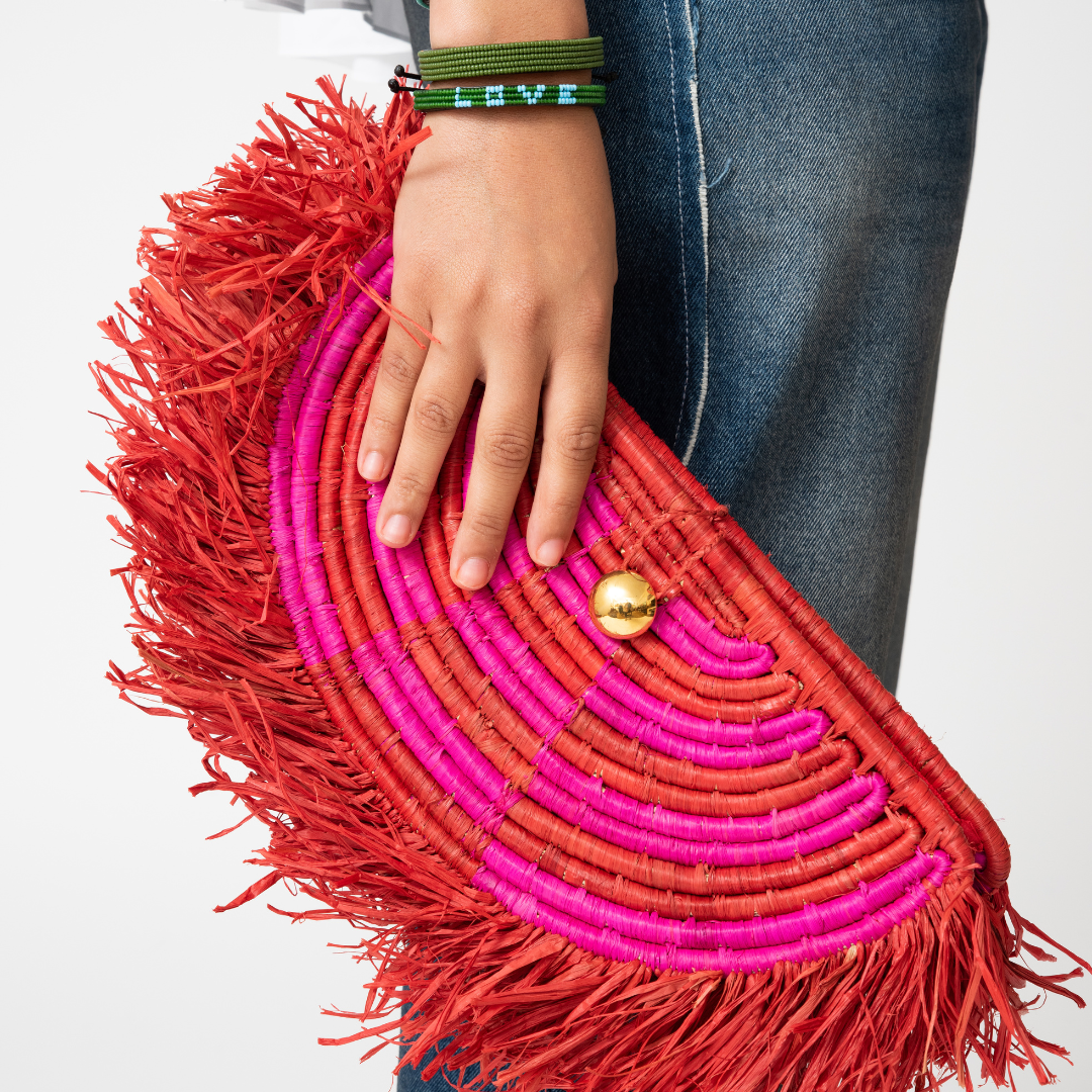 FINAL SALE: Clutch Bag - Raffia - Red