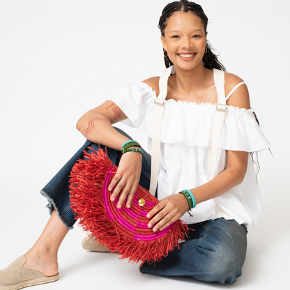 FINAL SALE: Clutch Bag - Raffia - Red