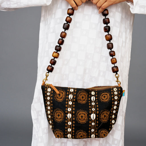 XLarge Convertible Pouch - Chocolate Beaded Yoruba Stripe lifestyle image