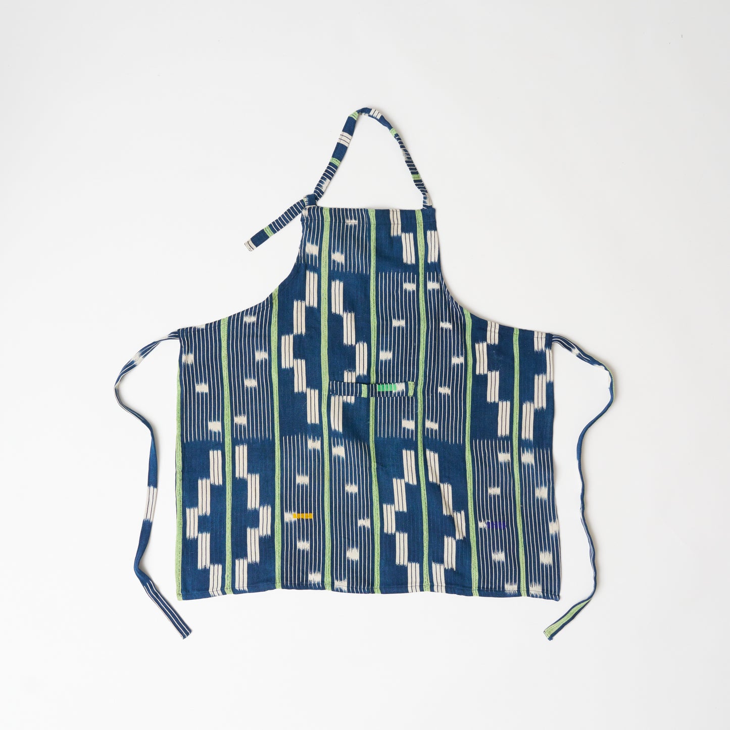 African Baule Apron - Indigo/White/Lime