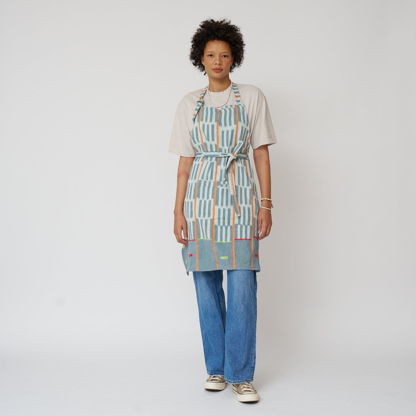 African Baule Apron - Sky/Peach