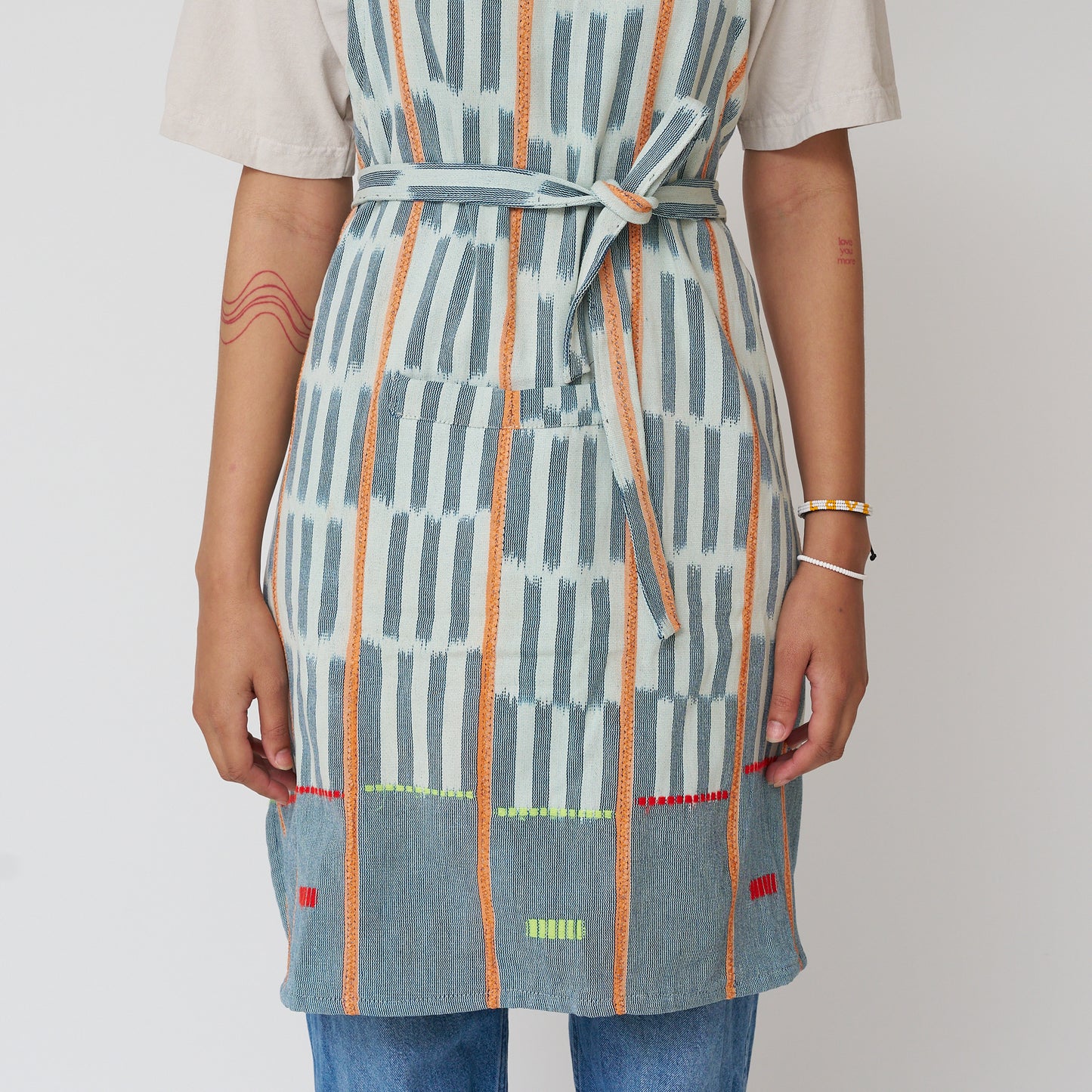 African Baule Apron - Sky/Peach