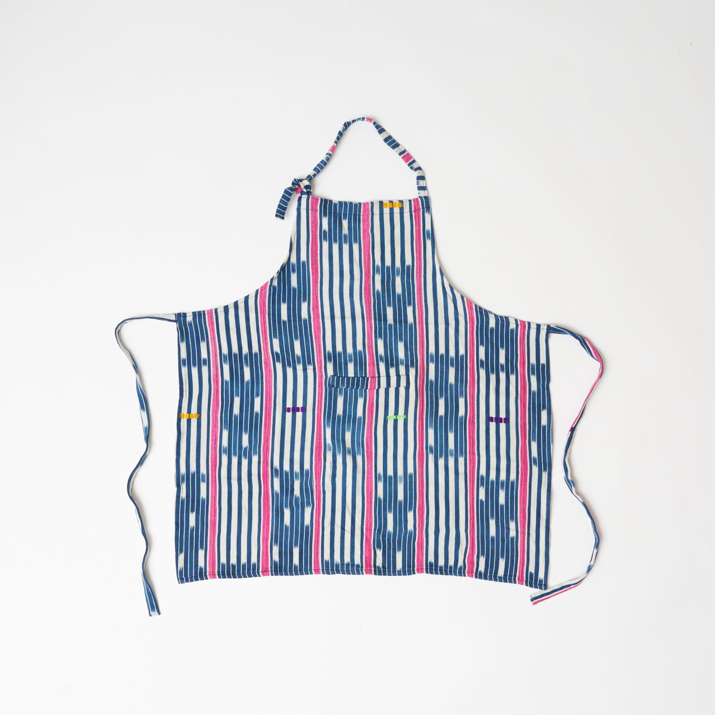 African Baule Apron - Indigo/White/Pink Stripe