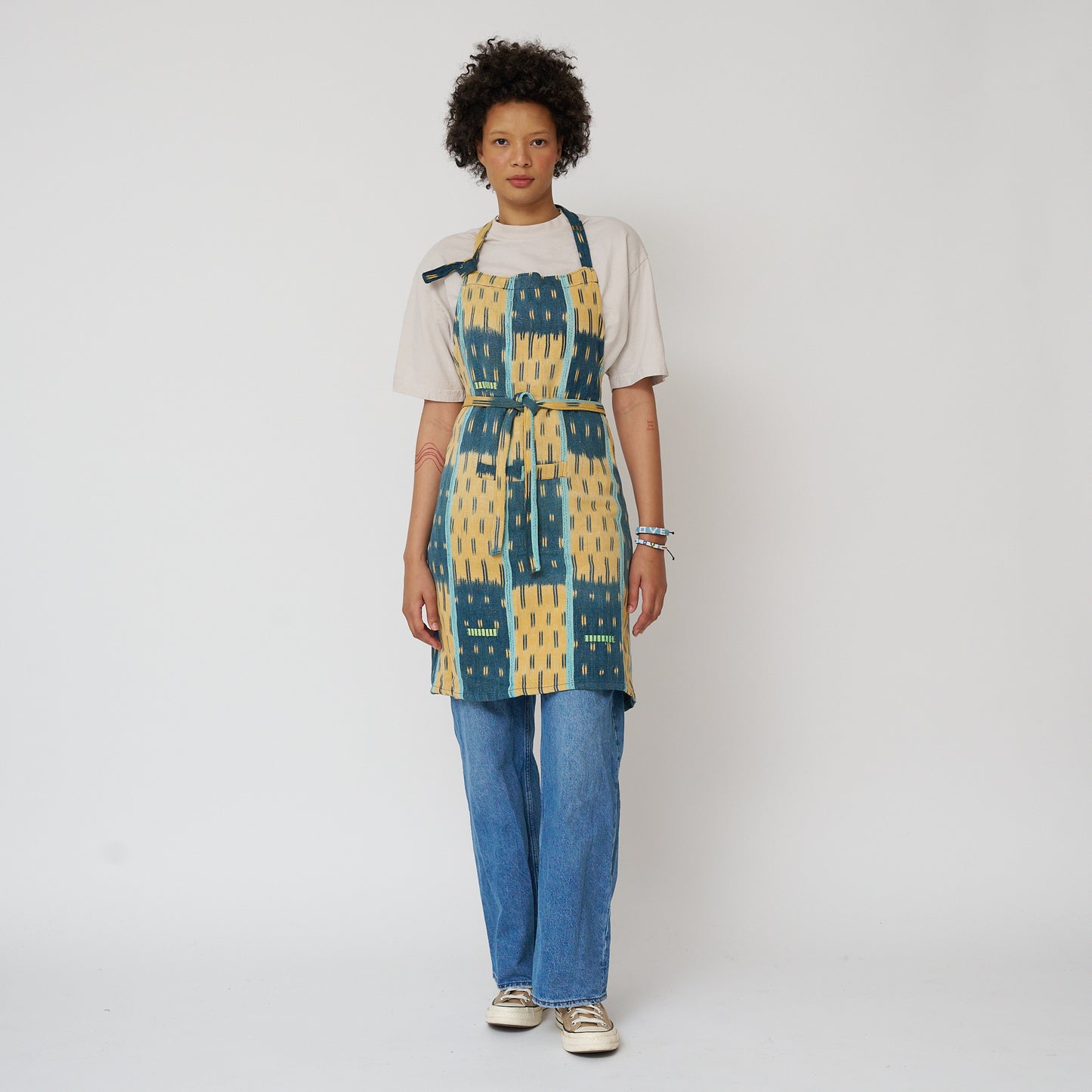 African Baule Apron - Indigo/Yellow