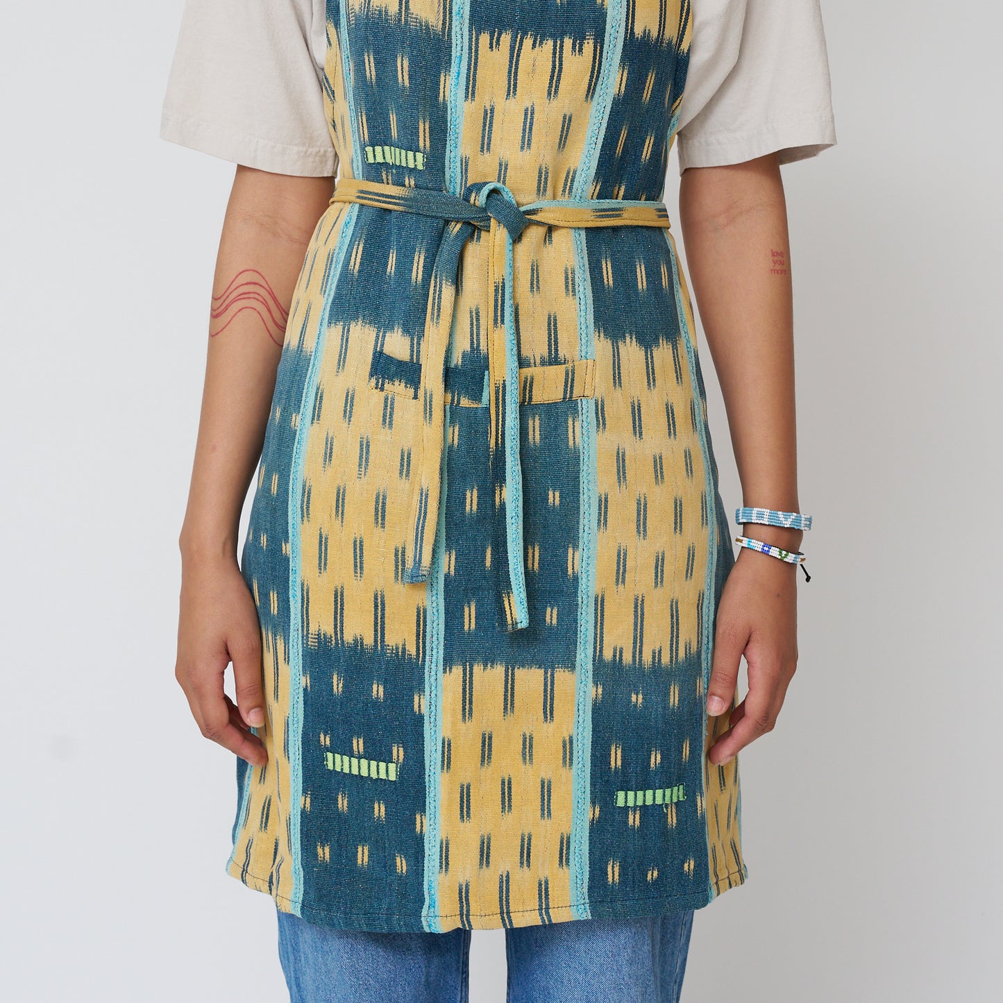 African Baule Apron - Indigo/Yellow