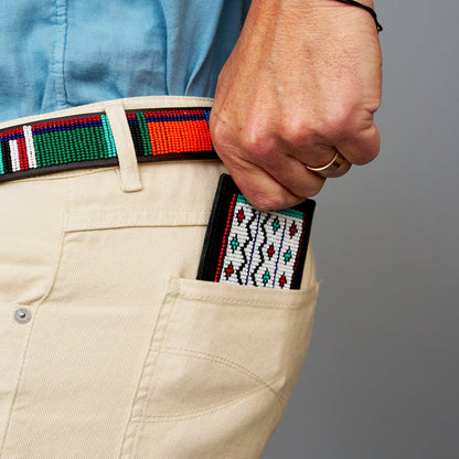 FINAL SALE: Beaded Card Wallet - White Zig Zag Tribal