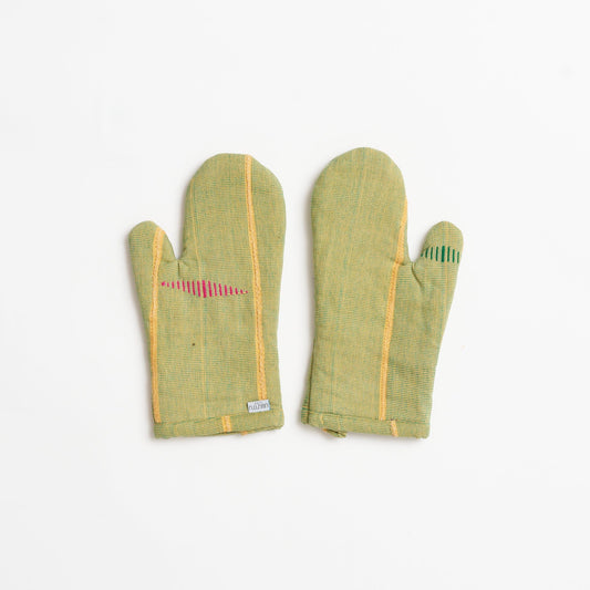 African Baule Oven Mitts - Lime Stripe