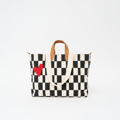 Carryall Bag - Black Checker with Red Beaded Heart