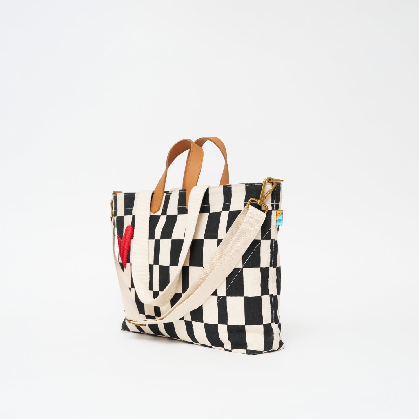 Carryall Bag - Black Checker with Red Beaded Heart