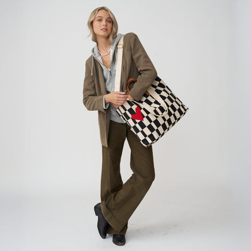 Carryall Bag - Black Checker with Red Beaded Heart lifestyle image