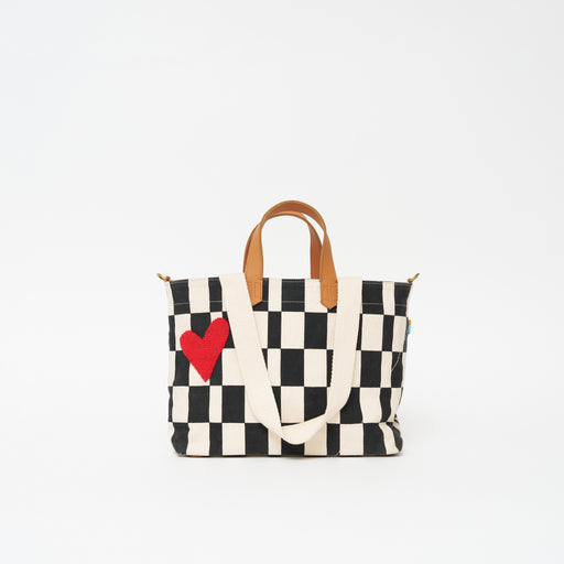 Commuter Bag - Black Checker with Red Beaded Heart