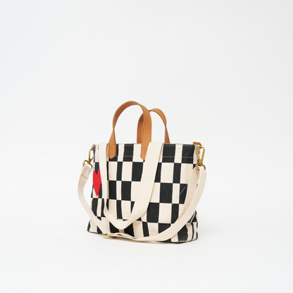 Commuter Bag - Black Checker with Red Beaded Heart