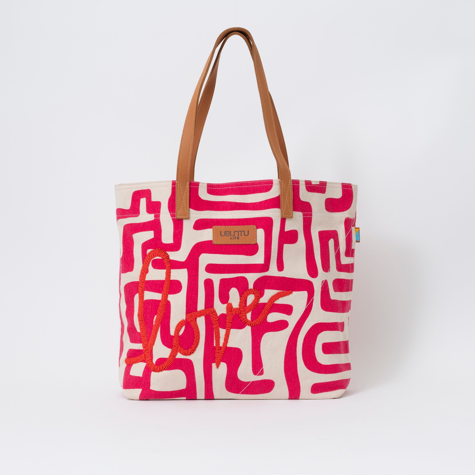 FINAL SALE: Go-To Tote - Peony Kuba with Beaded Pink Love