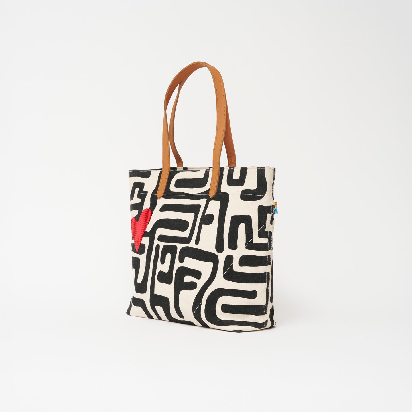 Go-To Tote - Black Kuba with Beaded Red Heart