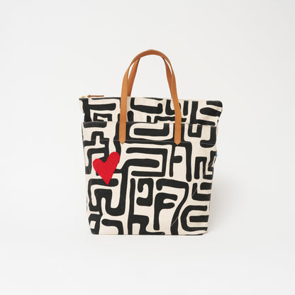 Go-To Tote - Black Kuba with Beaded Red Heart