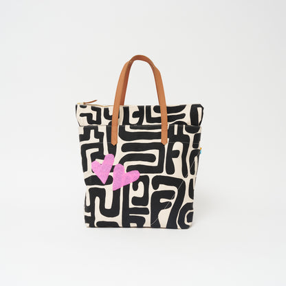 Go-To Tote - Black Kuba with Beaded Pink Hearts