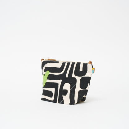 XLarge Convertible Pouch - Black Kuba with Beaded Lime Green Heart