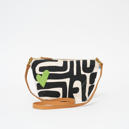 XLarge Convertible Pouch - Black Kuba with Beaded Lime Green Heart