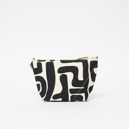 XLarge Convertible Pouch - Black Kuba with Beaded Tangerine Heart