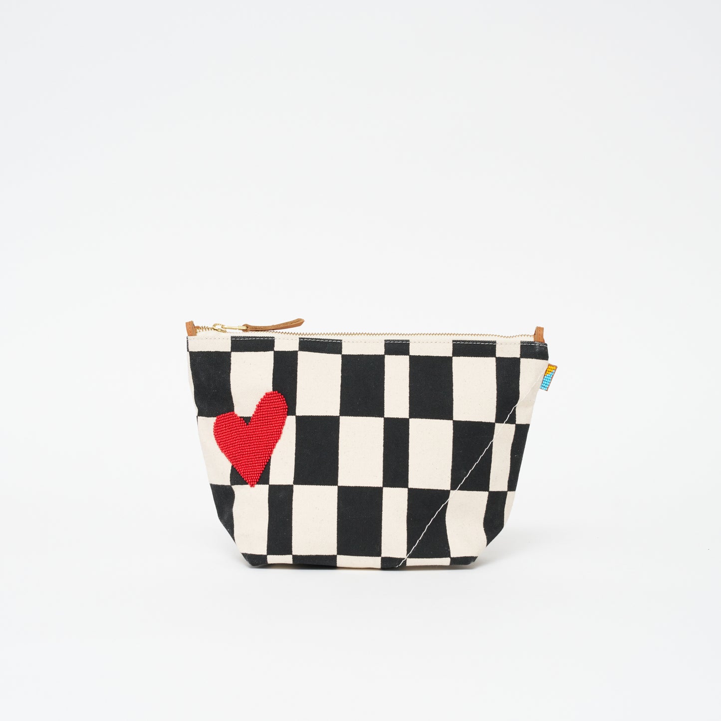 XLarge Convertible Pouch - Black Checker with Red Beaded Heart