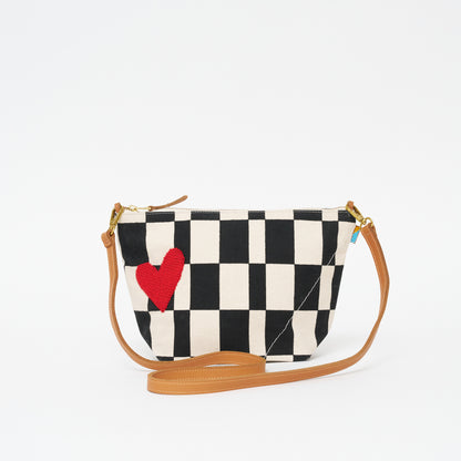 XLarge Convertible Pouch - Black Checker with Red Beaded Heart