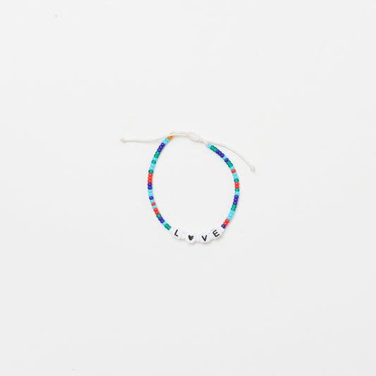 Love Heart Single Strand Bracelet - Pink/Blue Multi