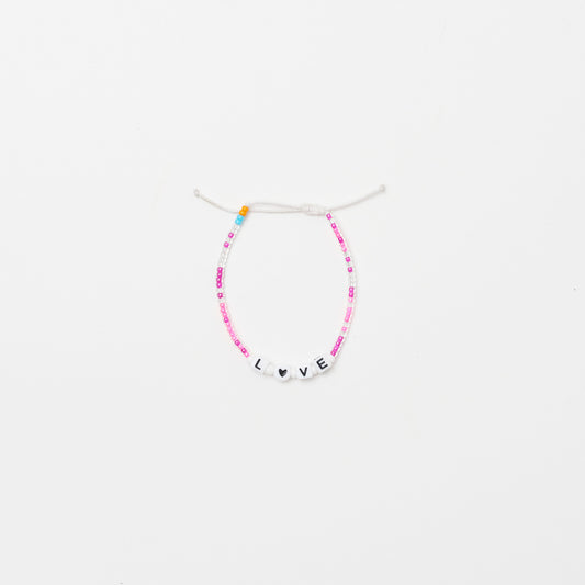 Love Heart Single Strand Bracelet - Pink/Silver Multi