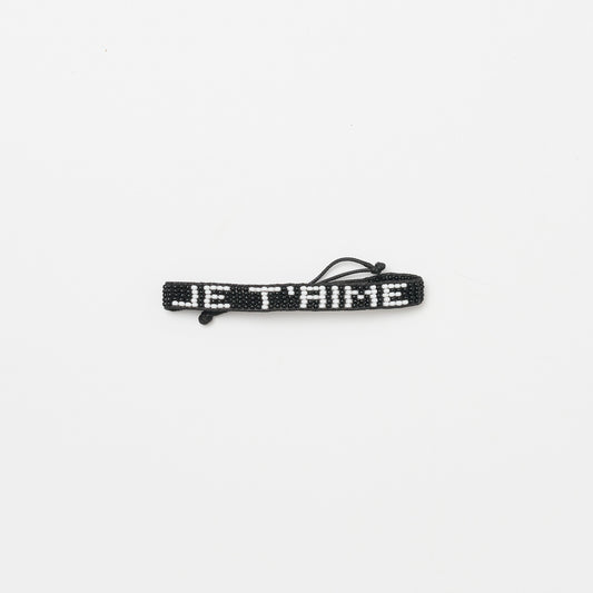 Woven JE T'AIME Bracelet - Black/White