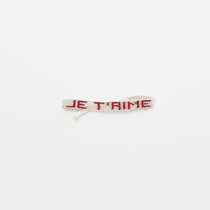 Woven JE T'AIME Bracelet - Silver/Red