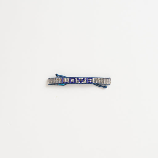 Woven LOVE Bracelet - Silver/Blue