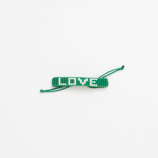 Kids Woven LOVE Bracelet - Green/White