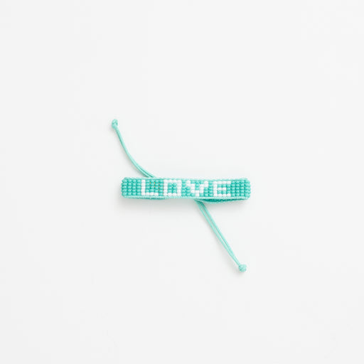 Kids Woven LOVE Bracelet - Aqua/White