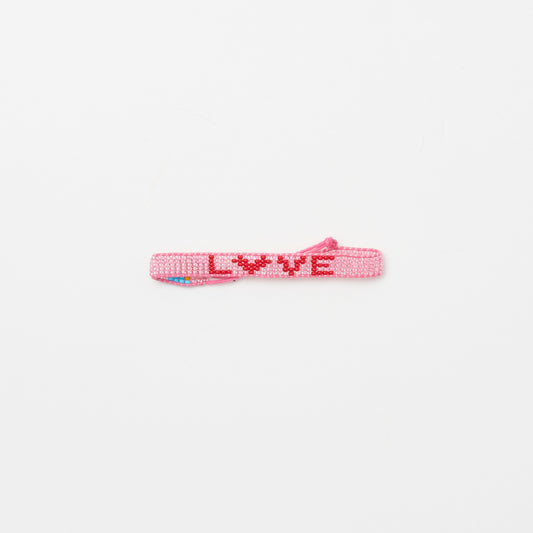 Woven LOVE Heart Bracelet - Pearly Pink/Red