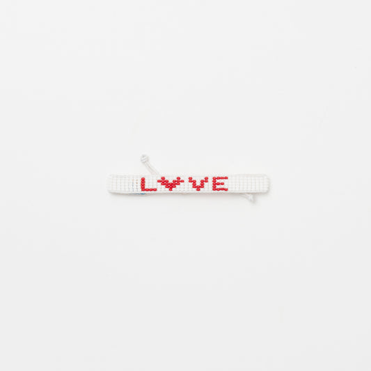 Woven LOVE Heart Bracelet - White/Red