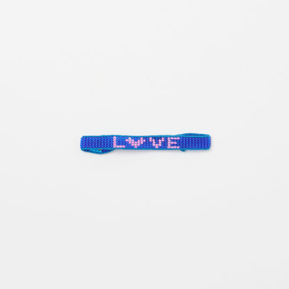 Woven LOVE Heart Bracelet - Matte Blue/Bubblegum