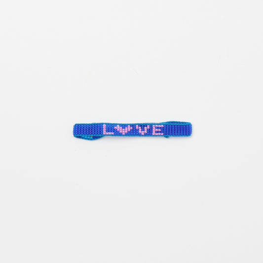 Woven LOVE Heart Bracelet - Matte Blue/Bubblegum