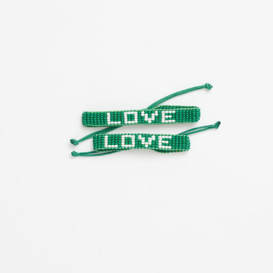 FINAL SALE: Big & Kid Woven LOVE Bracelet Pack - Green/White