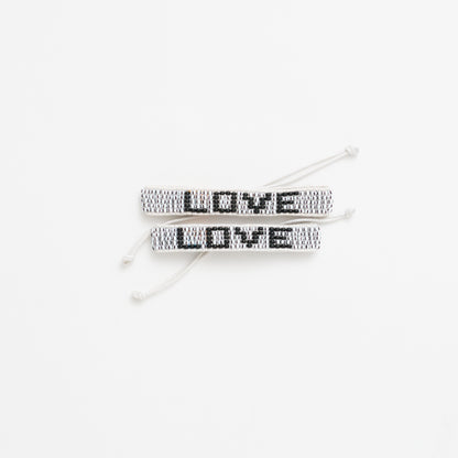 FINAL SALE: Big & Kid Woven LOVE Bracelet Pack - White/Black Dash/Black