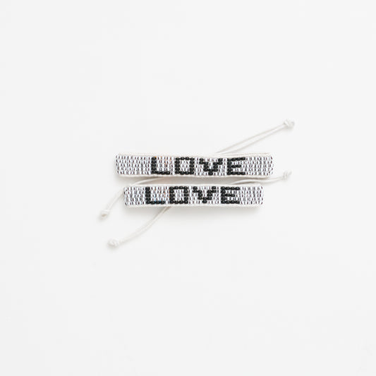 FINAL SALE: Big & Kid Woven LOVE Bracelet Pack - White/Black Dash/Black