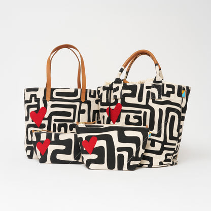 Go-To Tote - Black Kuba with Beaded Red Heart