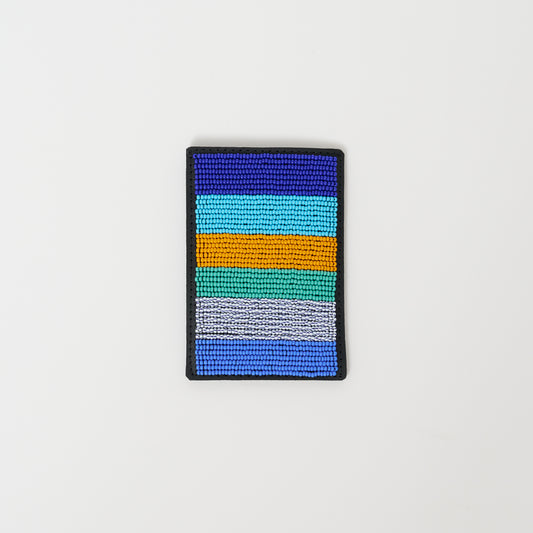 FINAL SALE: Beaded Card Wallet - Multi Blue Stripe