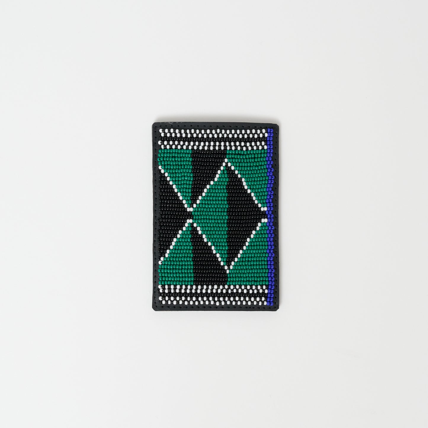 FINAL SALE: Beaded Card Wallet - Black & Green Diamonds