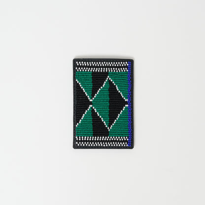 FINAL SALE: Beaded Card Wallet - Black & Green Diamonds