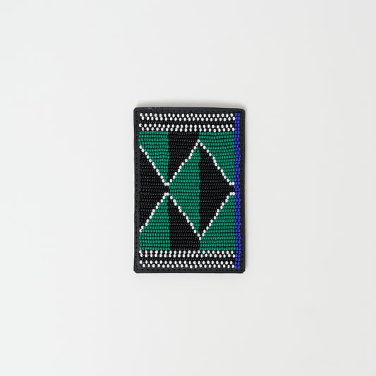 FINAL SALE: Beaded Card Wallet - Black & Green Diamonds