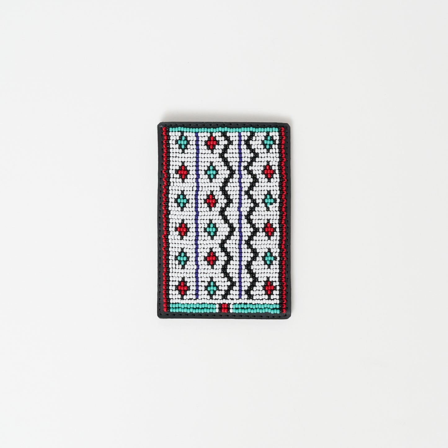 FINAL SALE: Beaded Card Wallet - White Zig Zag Tribal