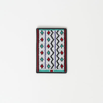 FINAL SALE: Beaded Card Wallet - White Zig Zag Tribal