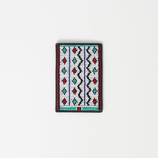 FINAL SALE: Beaded Card Wallet - White Zig Zag Tribal